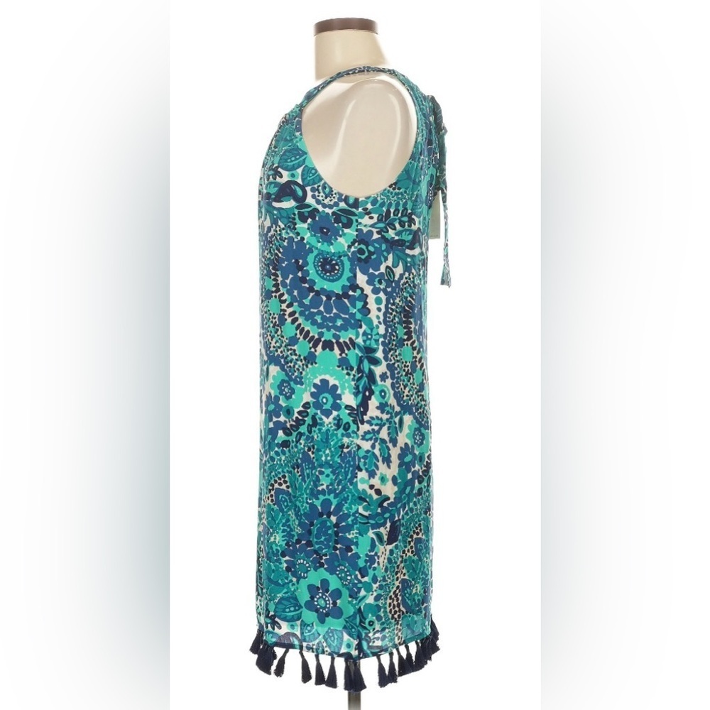 Trina Turk Blue Green Floral Halter Dress Tassel Hem Women’s Size 2 NWT - Picture 5 of 6